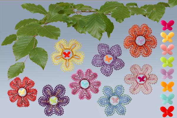 542 Bastelset "Schmetterlingswiese" - 8 verschiedene Blüten mit 8 bunten Acryl-Schmetterlingen